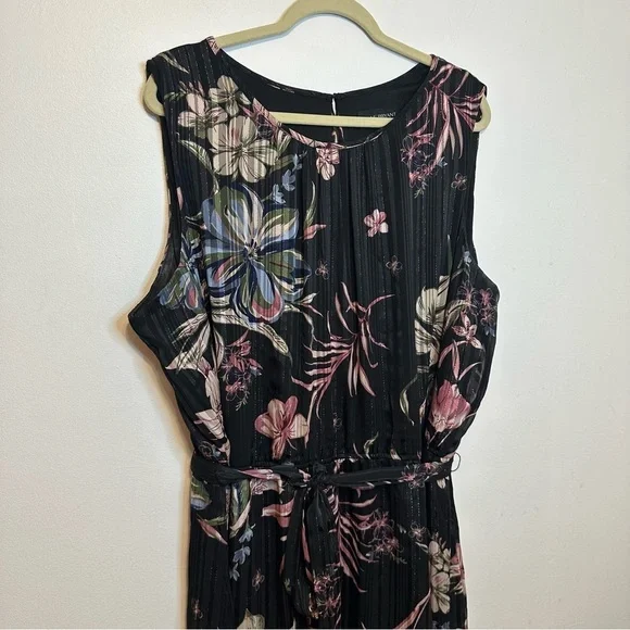 Lane Bryant Dress 26 Sleeveless Black Belted Floral Multicolor Midi Plus Size - Picture 3 of 10